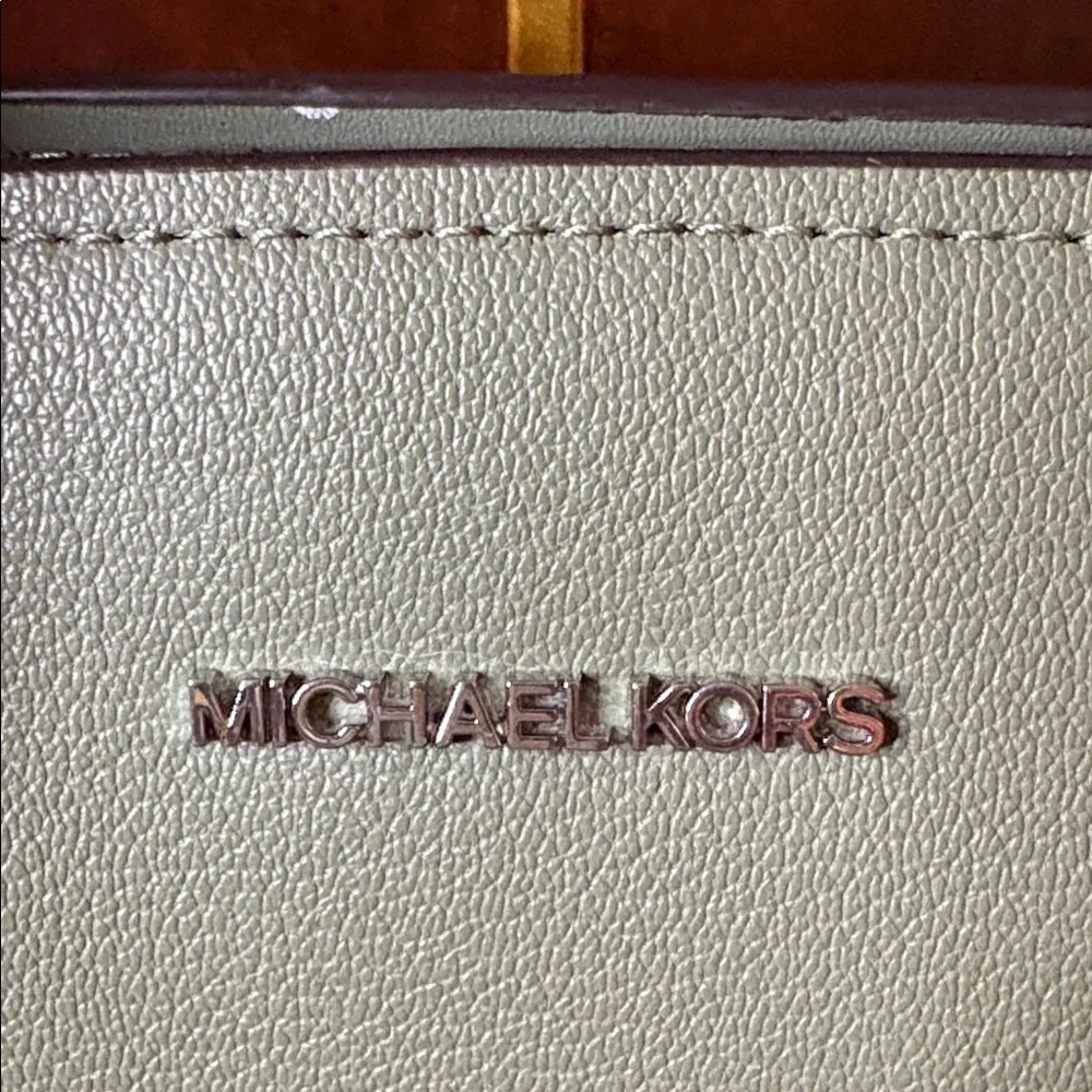 Michael Kors Green with suede Avril top zip satchel